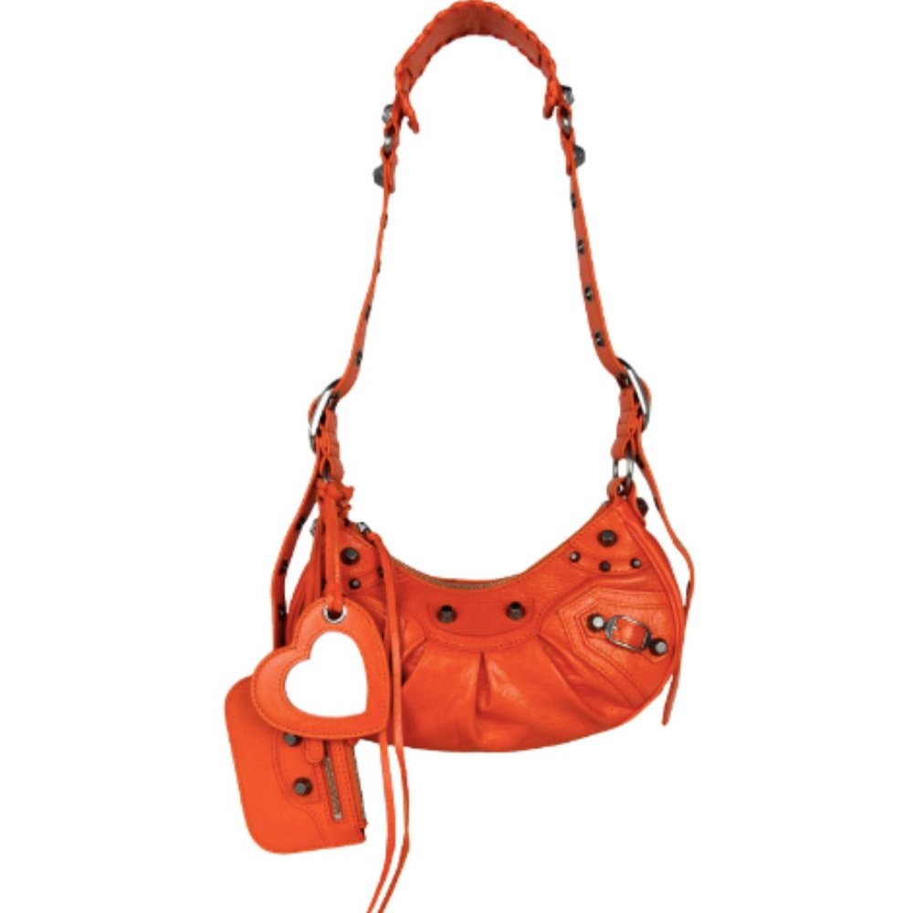 Balenciaga Neon Orange Arena Leather Le Cagole XS Shoulder Bag